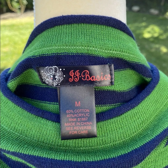 J. J. Basics Blue Green Striped Long Sleeve Crew Neck Sweater Pullover Size M - Picture 6 of 7